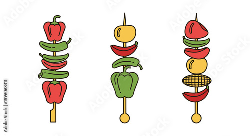 Grilled Pepper Skewers Line minimal bold abstract color vector