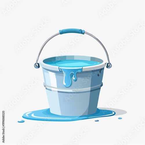 Cartoon bucket overflowing with blue water