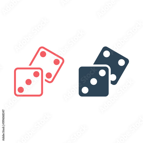 Dice cube icons set, casino game.
