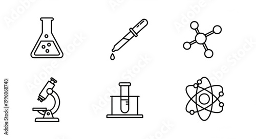 Science laboratory equipment and symbols.