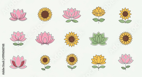 Colorful flowers on white background.