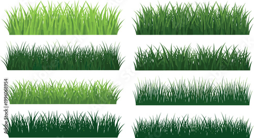 Green Grass Strip Border Set with Different Shades for Nature, Garden, Landscape, and Background Design Projects
