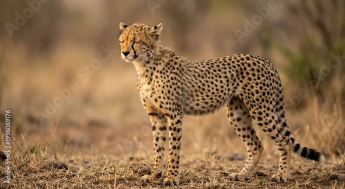 Majestic Cheetah Standing in the African Savanna at Sunset
