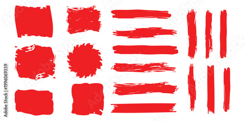 Photography Set of different ink paint brush strokes isolated on white background