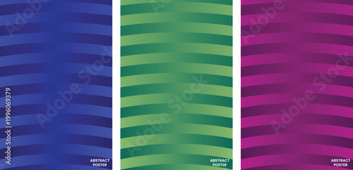 Curved horizontal stripe posters with deep blue green and purple gradients for spherical perspective effect and modern design.