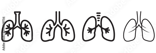 Stylized line art illustrations of human lungs in various simple graphic representations