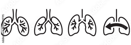 Tableau sur toile Illustration of human lungs showing inhalation and exhalation stages with arrows