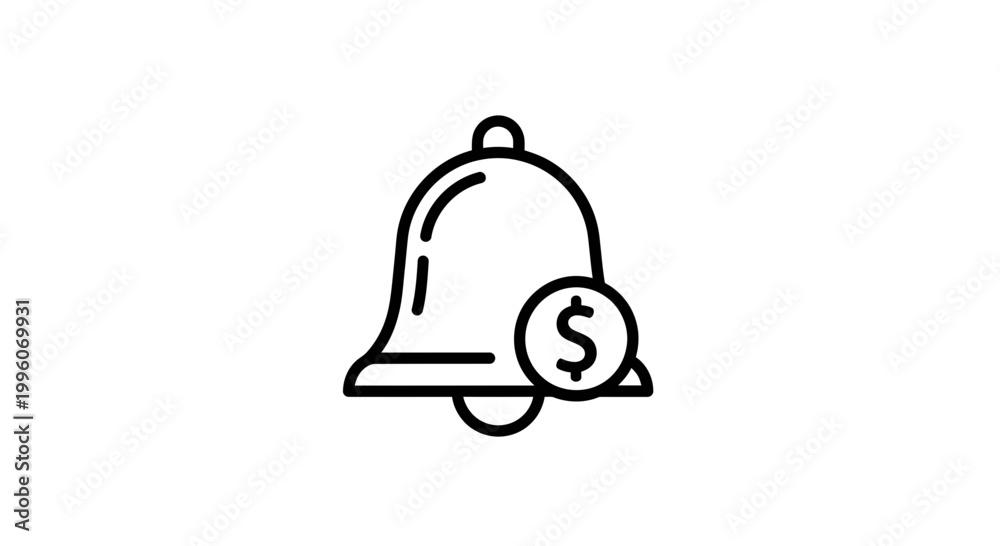 Fototapeta premium Bell notification icon with dollar sign, alert for financial news or money alerts, business concept