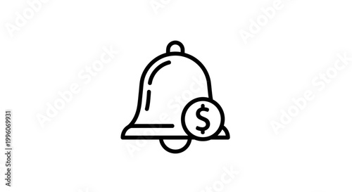 Bell notification icon with dollar sign, alert for financial news or money alerts, business concept