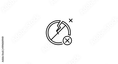 Broken Clock Icon with Cross and Exclamation Mark - Time Management Failure Concept