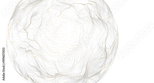 Abstract image of a sphere made of lines and dots, clean white background, digital art fo