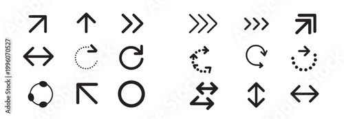 Assortment of arrow and circular icons for navigation, refresh, and resizing in user interfaces.