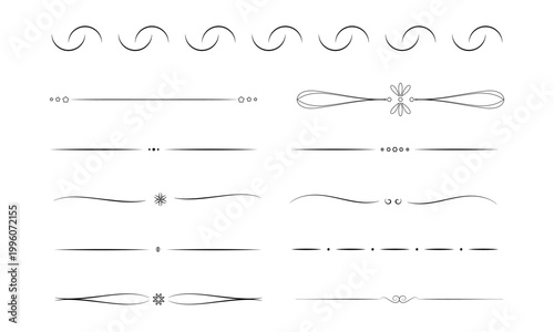 Schilderij op canvas Set vintage dividing lines for text, website, black on transparent, PNG availabl