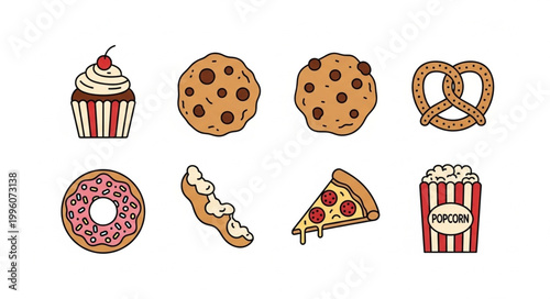 Colorful assorted sweet and savory baked foods.