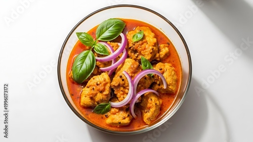 Delicious Cauliflower Curry in a Bowl with Fresh Basil Leaves
