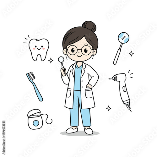 Cute dentist character dental care illustration