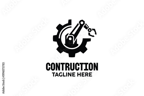 Construction Industry Robotic Arm and Gear Logo