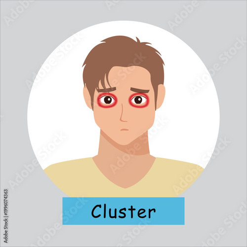 Male Character with Cluster Headache Around Eye Area Vector Illustration
