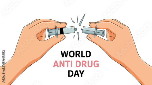 World Anti Drug Day awareness campaign with broken syringe and hands  health and safety