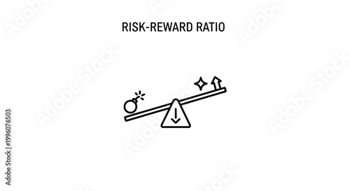 Risk-Reward Ratio Concept: Balance Scale with Bomb and Upward Arrows
