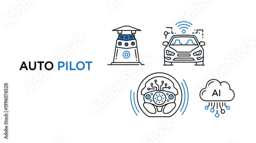 Autonomous vehicle technology concept with AI and self-driving car elements.