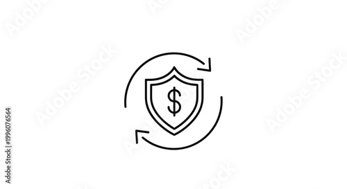 Secure Investment Protection Shield with Dollar Sign and Circular Arrows