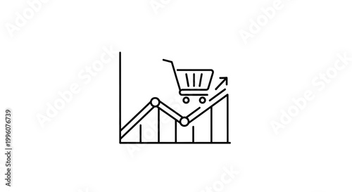 Shopping cart on a rising sales graph, symbolizing business growth and e-commerce success.