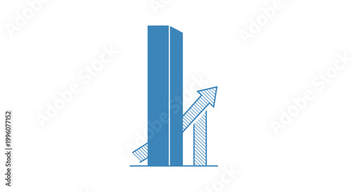 Blue bar graph with arrows rising.