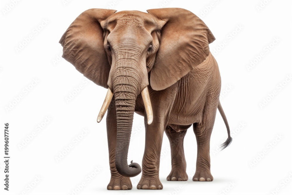Obraz premium Male african bush elephant standing frontally against a clean white background