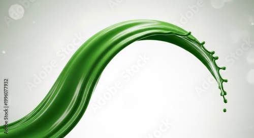 Dynamic Green Liquid Splash Artistic Fluid Wave Against a Neutral Backdrop.