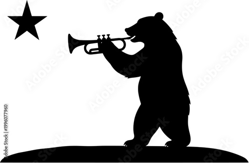 California Bear Playing Trumpet Silhouette Vector