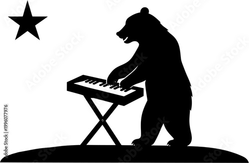 California Bear Playing Keyboard Silhouette Vector