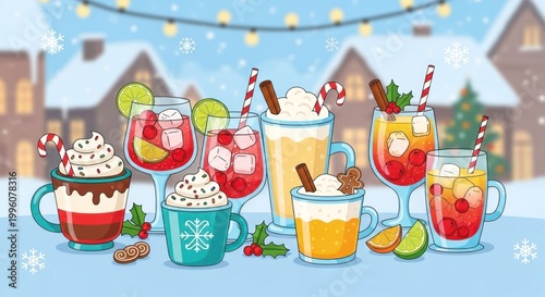 Festive Holiday Drinks A Colorful Array of Winter Cocktails and Beverages.