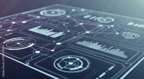 Futuristic Technology Interface with Data Visualization and Connectivity.
