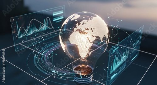 Global Data Visualization A Futuristic Earth Globe with Data Overlays.
