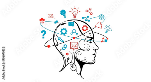 Thinking Brain with Idea Symbols.