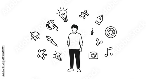 Man Surrounded By Creative Idea Icons.