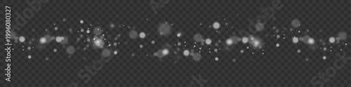 Soft white particles float over a transparent background, forming elegant bokeh and subtle sparkling highlights for dreamy visuals.