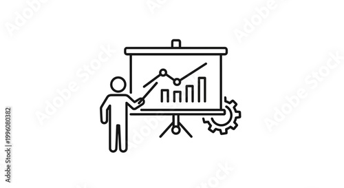 Business presentation with chart and gear icon, concept of strategy and growth