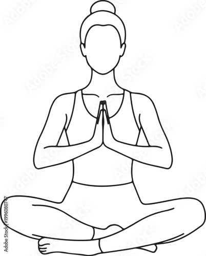 Yoga, meditation, woman, minimalist line art, vector illustration, fitness, wellness, spirituality
