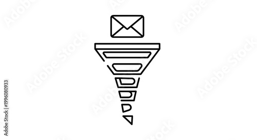 Email Marketing Funnel Icon: Envelope going through a conversion funnel, lead generation concept.