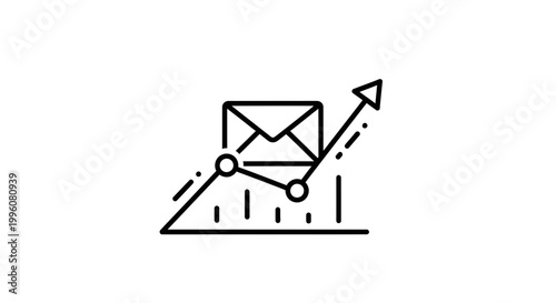 Email Marketing Growth Chart Icon: Upward Trend Arrow, Envelope, Data Analysis