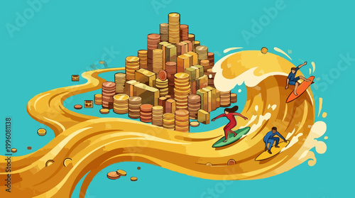 Golden Treasure River Of Wealth Pile.