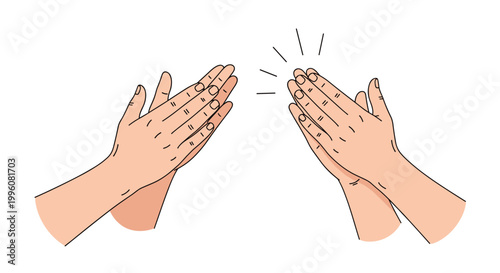 Close-up illustration of two human hands coming together to clap, representing applause, approval, celebration, and positive feedback from a crowd.