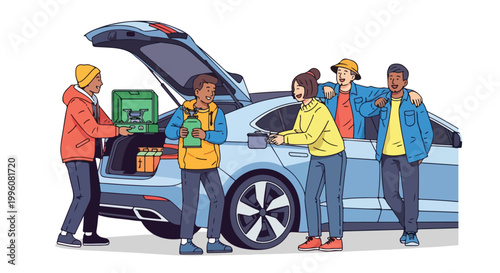 people loading boxes into car trunk together teamwork