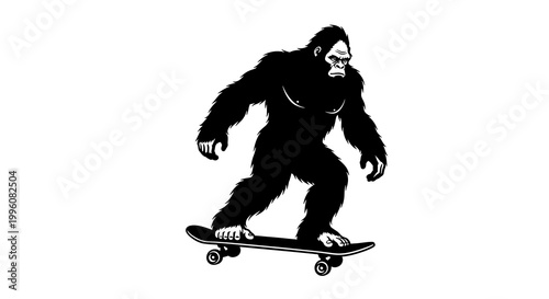 Bigfoot on Skateboard - A Whimsical Illustration of a Mythical Creature.