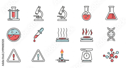 Science Laboratory Equipment Icons Set.