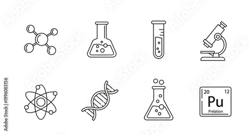 Science icons and laboratory equipment.