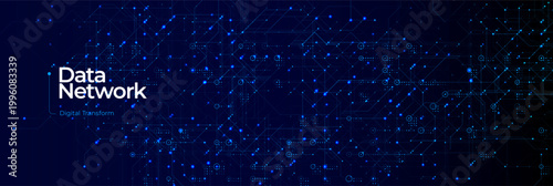 Data Network Digital Transformation Cyber Security Technology. Datum Circuit Transform Blockchain AI Chip Cloud Encryption Nodes Circuit Matrix Global Internet Background. Vector Illustration