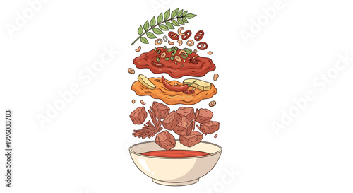 Exploded Rendang Layer Natural Illustration